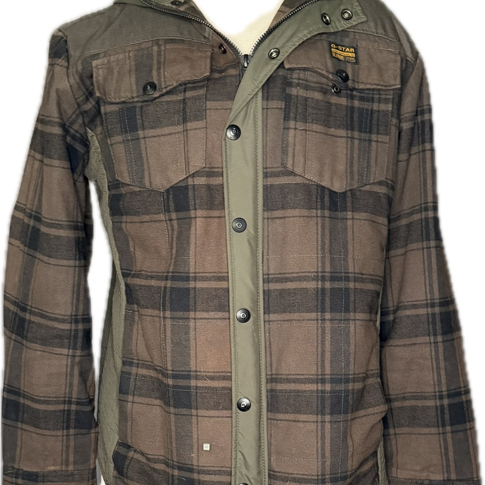 G-Star Men's Olive and Brown Plaid Jacket
